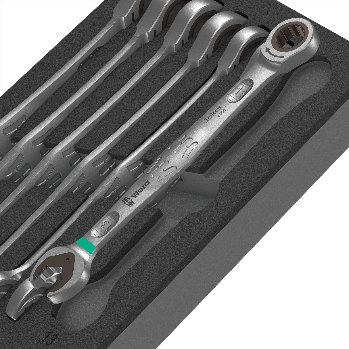 Wera zelfaanpassende steeksleutel 6000 joker set 1 gereedschapsset (zwart grijs, combinatie ratelsleutelset, in schuimrubberen inzet voor werkplaatswagen)