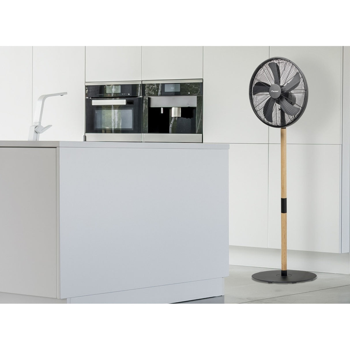 Bestron dfs45wb design statiefventilator (zwart houtkleur, ø 45 cm | stijlvol hout desgin)