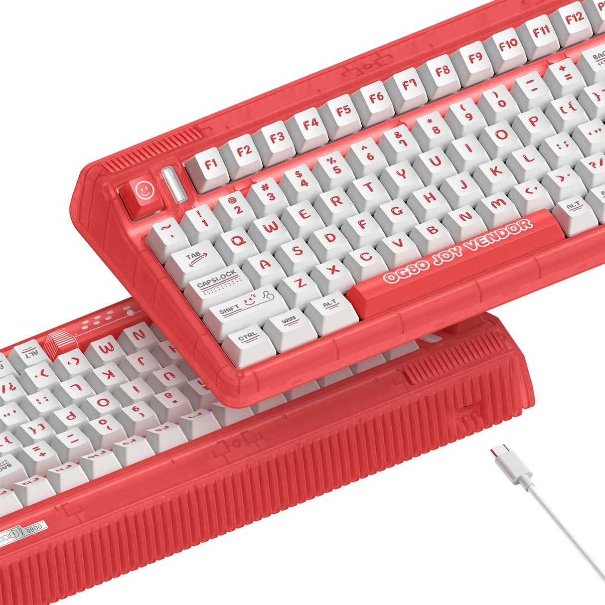 Iqunix og80 joy vendor wireless mechanical keyboard (rood, us lay-out (qwerty), iqunix moonstone, 80% (tkl), rgb leds, hot-swappable, pbt, 2.4ghz | bluetooth 5.1 | usb-c)