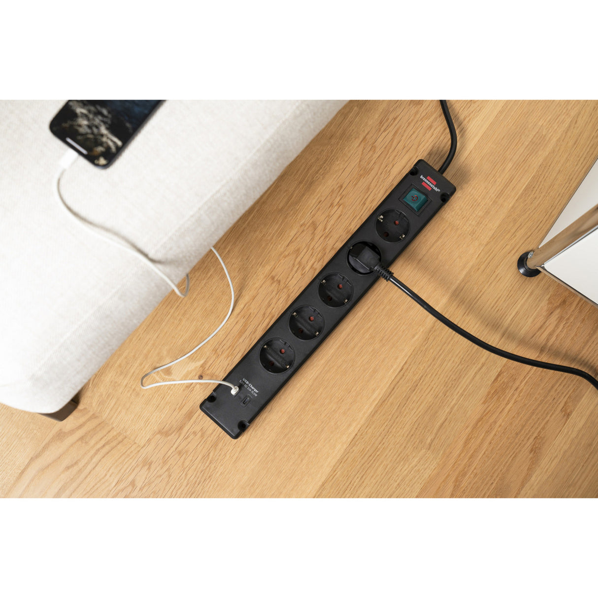 Brennenstuhl stekkerdoos 5-voudig met 2 usb c-laadpoorten (stekkerdoos usb c met schakelaar en 3m kabel, verdeeldoos voor wandmontage)