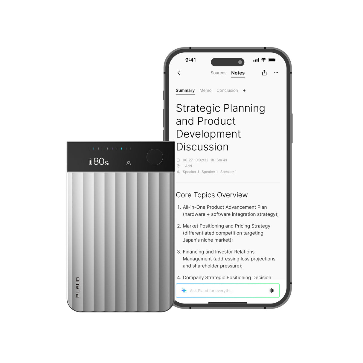 Plaud note pro dicteerapparaat (zilver, 64 gb, bluetooth (ble 5.4), dual-band wi-fi (2.4ghz 5ghz))
