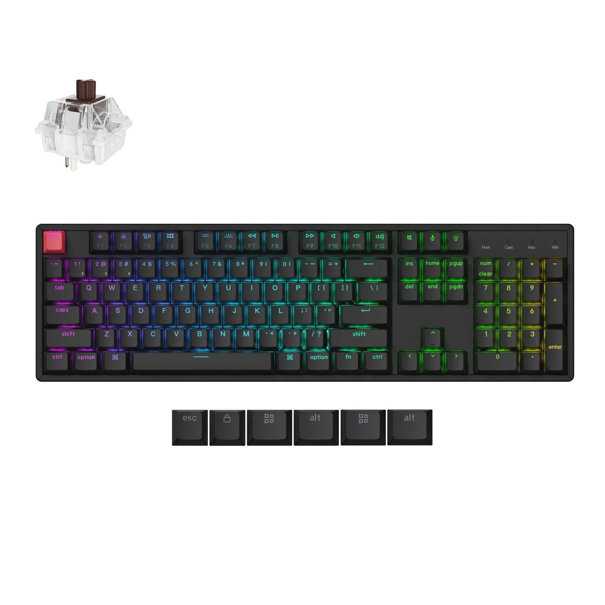 Keychron k10x-c3 rgb mechanisch toetsenbord (zwart, us lay-out (qwerty), super brown, 100%, rgb, cherry double-shot pbt keycaps, bluetooth usb-c)