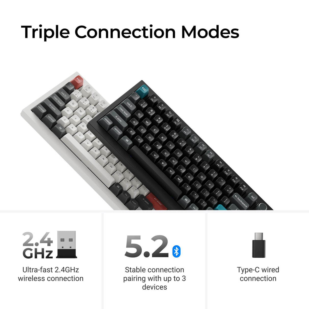 Keychron q1 ultra-m4 8k wireless custom mechanical keyboard (zwart, us lay-out (qwerty), silk pom banana, 75%, rgb, hot swap, 8k, 2.4 ghz | bluetooth 5.2 | usb-c)