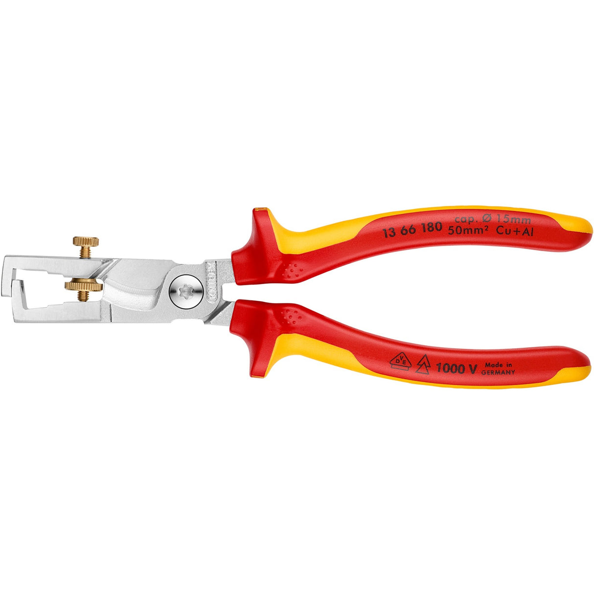 Knipex striptang strix 13 66 180 vde (rood geel, lengte 180mm, met kartelschroef)