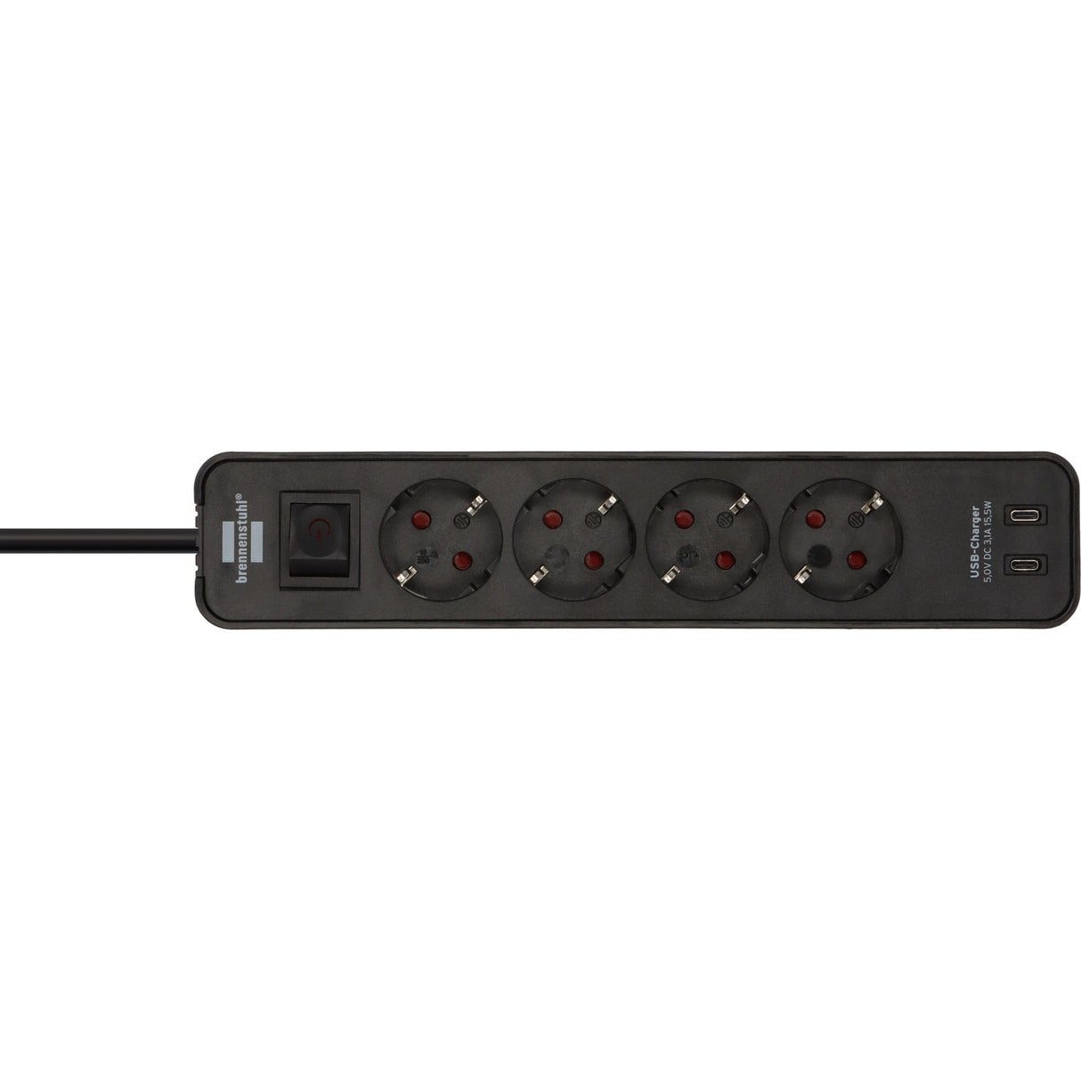Brennenstuhl ecolor 4-voudige stekkerdoos met 2 usb-laadaansluitingen stekkerdoos (zwart, 2x usb-c)