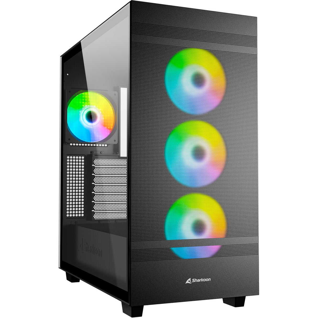 Sharkoon rebel c50 black rgb midi tower behuizing (zwart | 2x usb-a | 1x usb-c | rgb | tempered glass)