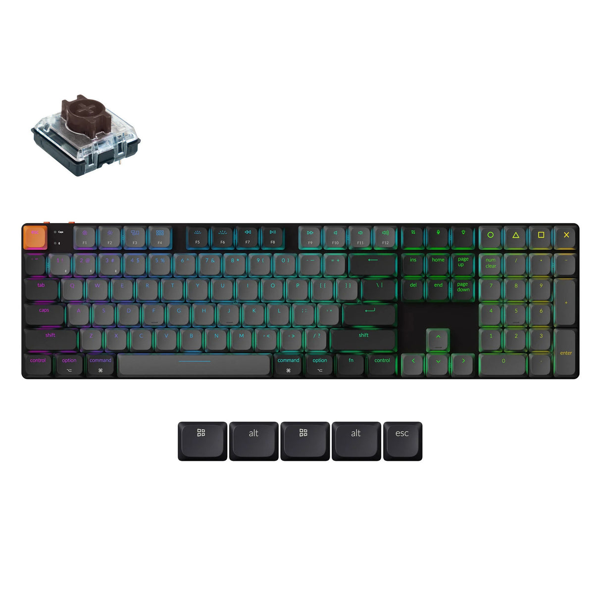 Keychron k5x-b3 mechanisch toetsenbord (zwart, us lay-out (qwerty), mechanical brown, 100%, rgb, shine-through abs keycaps, bluetooth usb-c)