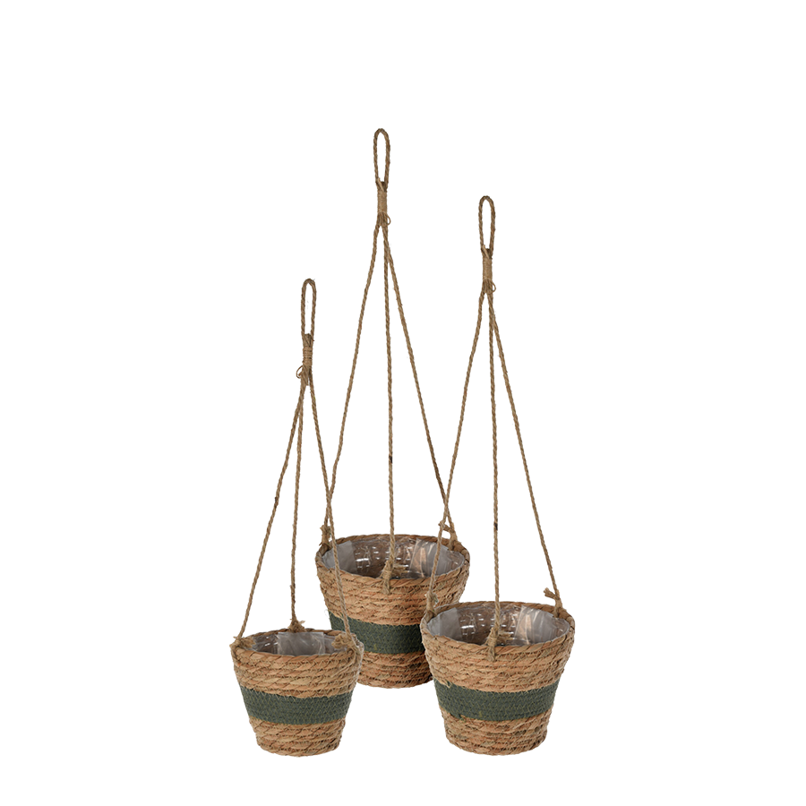 Hangende bloempottenset cattail leave donkergroen 3-delig