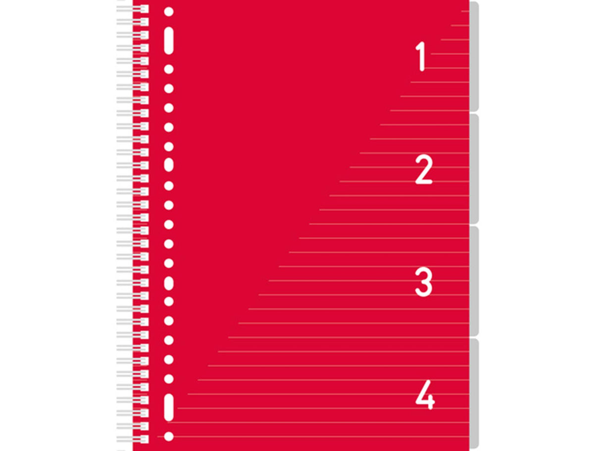 Kangaro 4 in 1 schrijfblok a4, gelinieerd rood met tabs