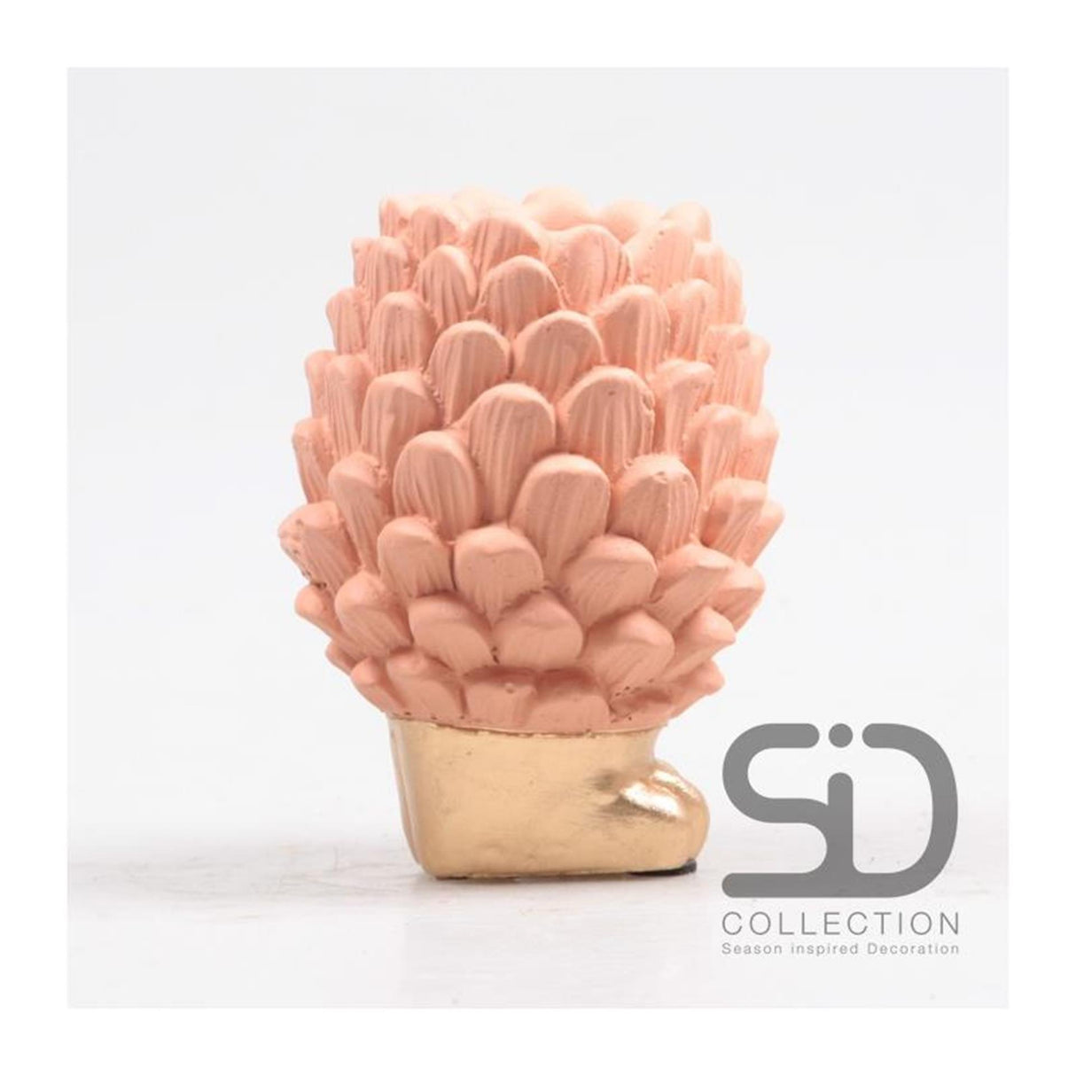Season inspired decoration vaas dennenappel op voet 9x9x12cm beigerood