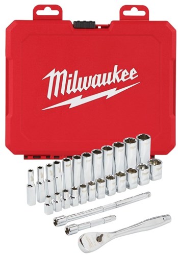 Milwaukee accessoires milwaukee ratel + doppen set 1 4 drive 28 pc ratchet + socket set metric - 4932464943