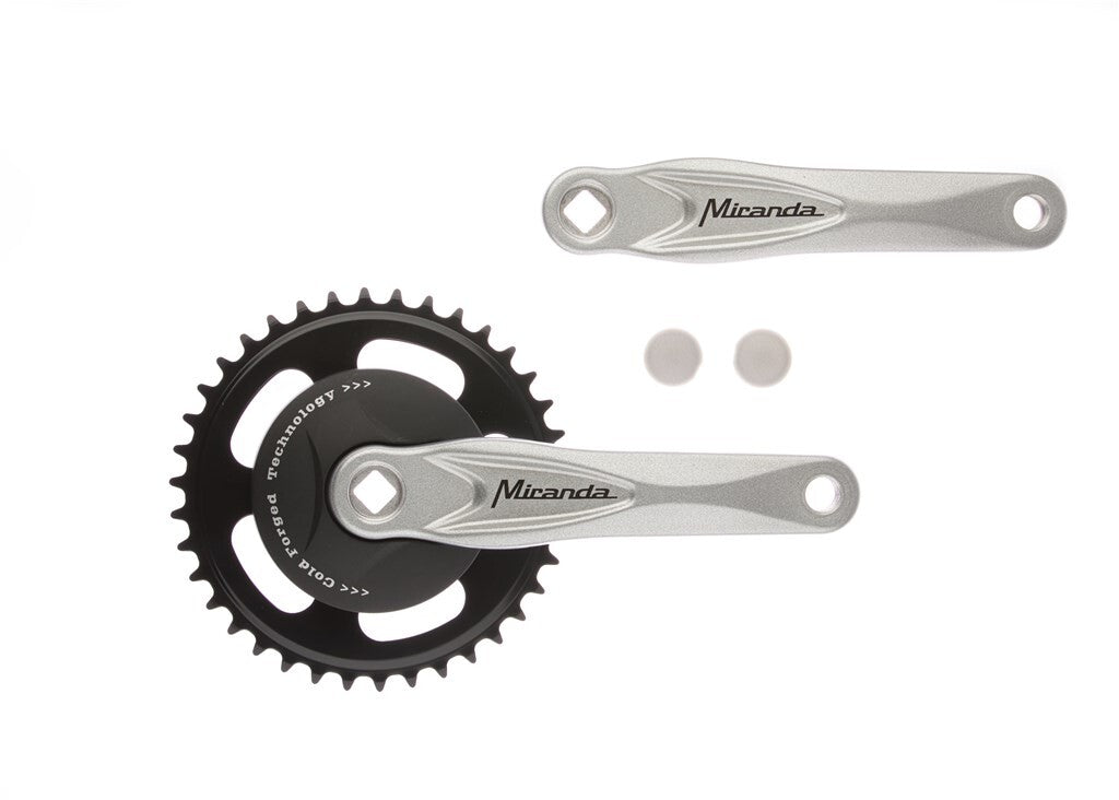 Miranda crankstel ALFA 1 38T, cranklengte 170mm.zilver, aluminium, spieloos. met disk