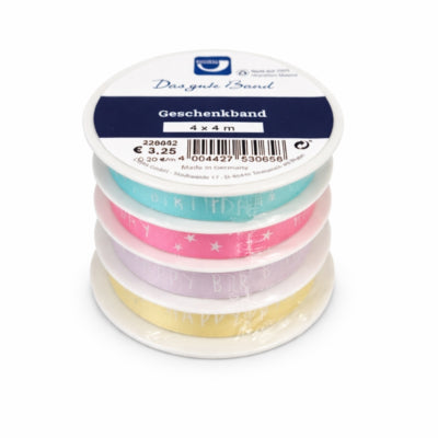 Horn cadeaulint happy birthday pastel 4 m set van 4 | 24 stuks