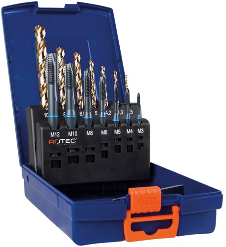 Rotec 7+7 dlg. set machinetappen '331' en spiraalboren '110' m3-m12 - 900.2009ic - 900.2009ic