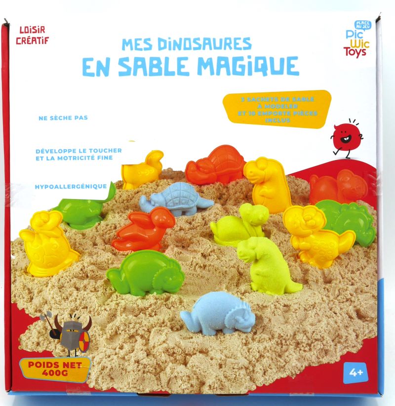 Playgo speelzand voor binnen met 10 dinosaurus vormen.