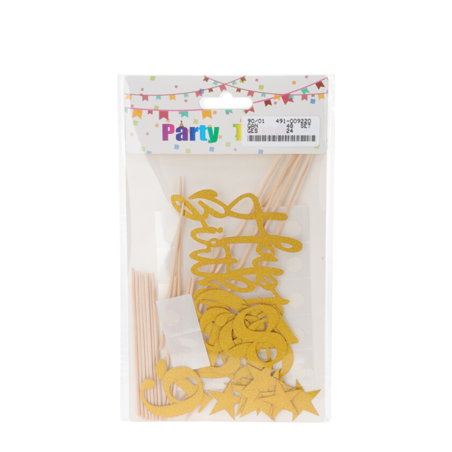 Taartdecoratie set goud glitter happy birthday 42-delig