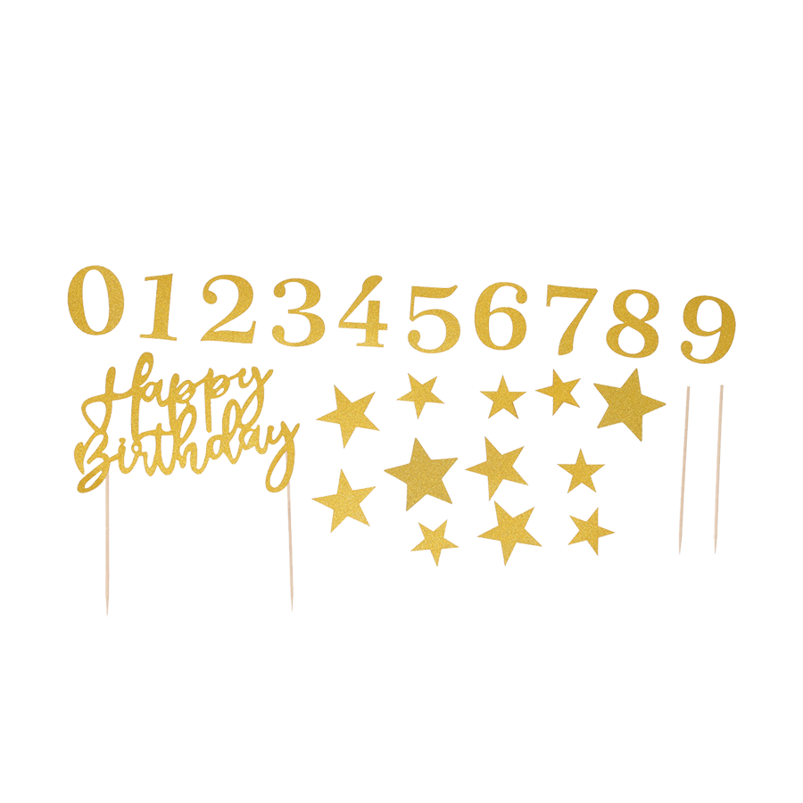 Taartdecoratie set goud glitter happy birthday 42-delig