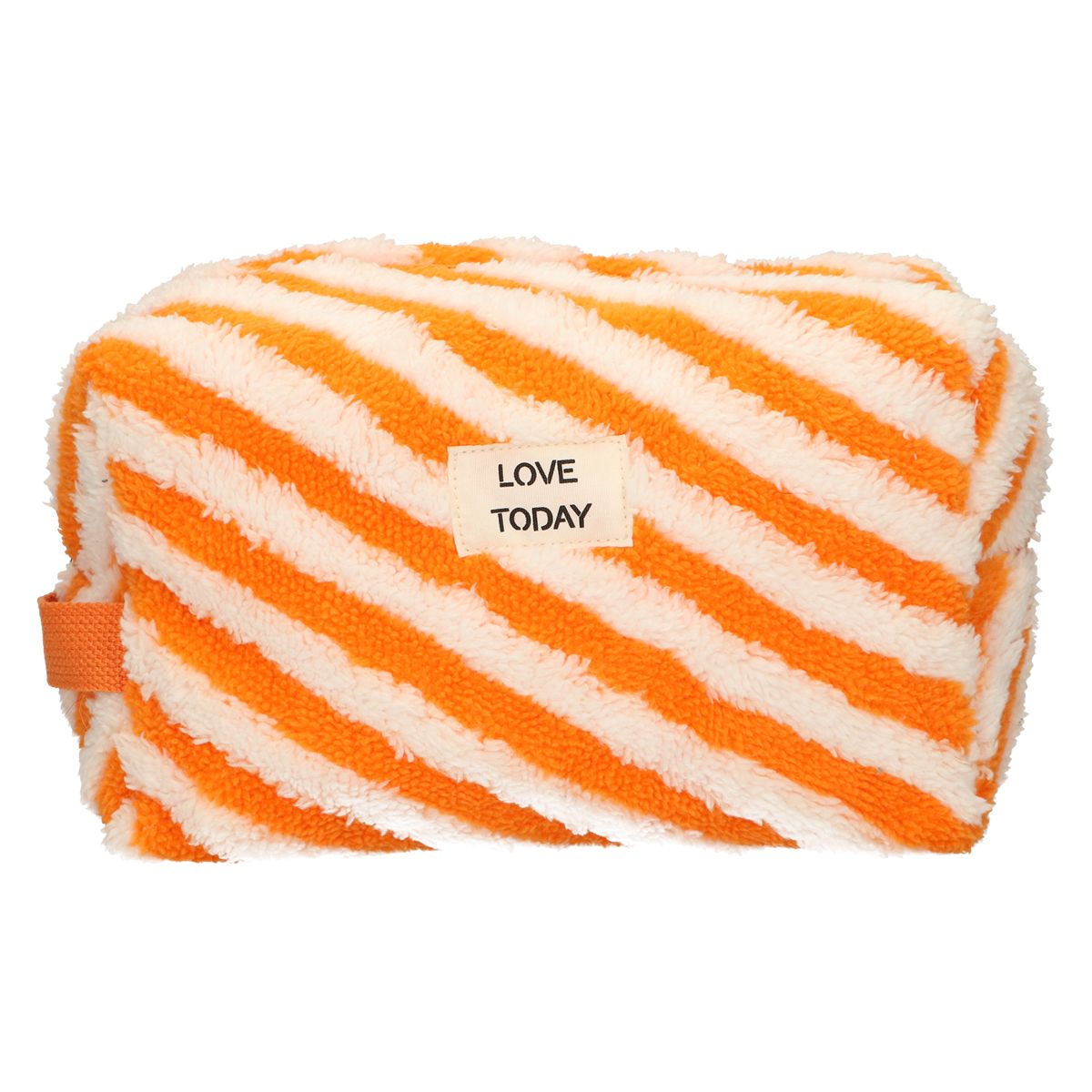 Traveller toilettas badstof stripe oranje 23cm x 13cm