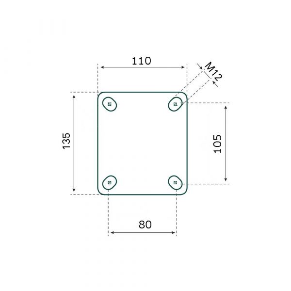 Bokwiel 200 mm zwaarlast 800 kg.