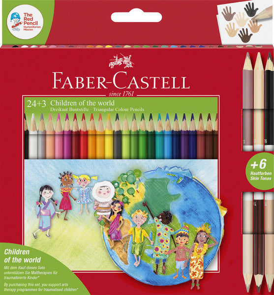 Faber Castell Faber Castell FC-20145 Färgpennor Tre barn i världen i fall av 24+3 stycken