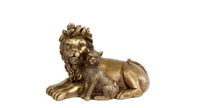 Sculptuur lion with cub goud polystone 13x9x15cm