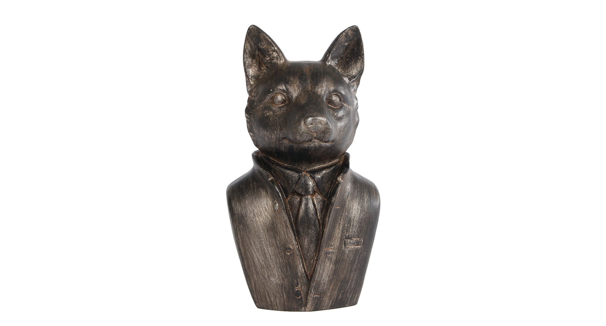Sculptuur fox antiek grijs polystone 12x10x21cm