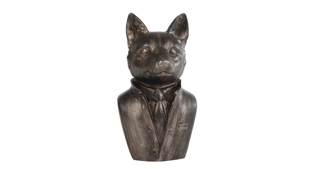 Sculptuur fox antiek grijs polystone 12x10x21cm