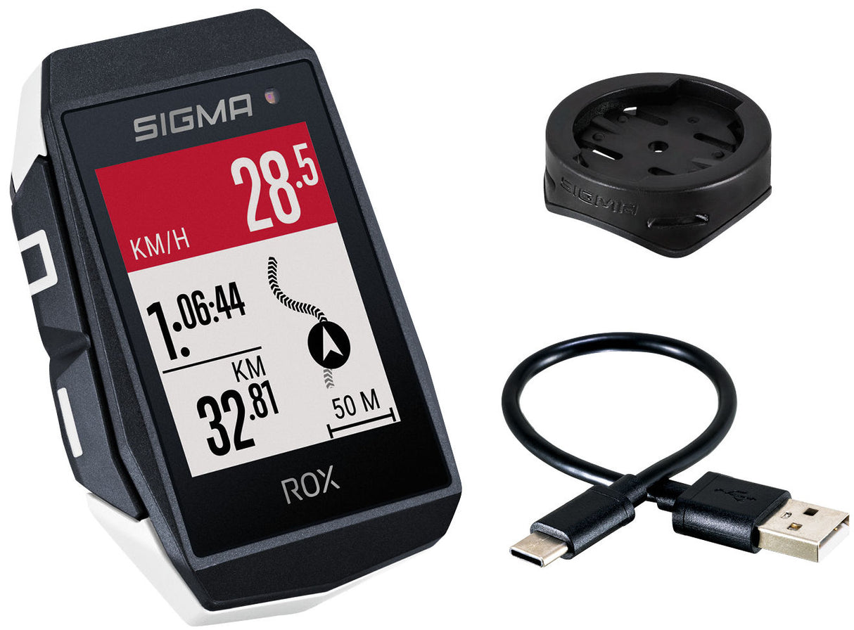 Sigma ROX 11.1 EVO GPS ZW WHITE Standard Steering Holder + USB-C charging cable