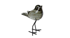 Sculptuur vogel finch op voet helder d.groen glas 11x8x14cm