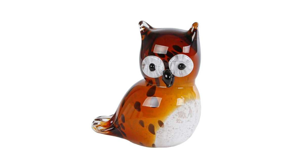 Sculptuur uil owl bruin amber glas 10,5x7,5x11,5cm