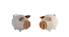 Spaarpot pig crème beige 2 assortie aardewerk 12x9,5x9cm