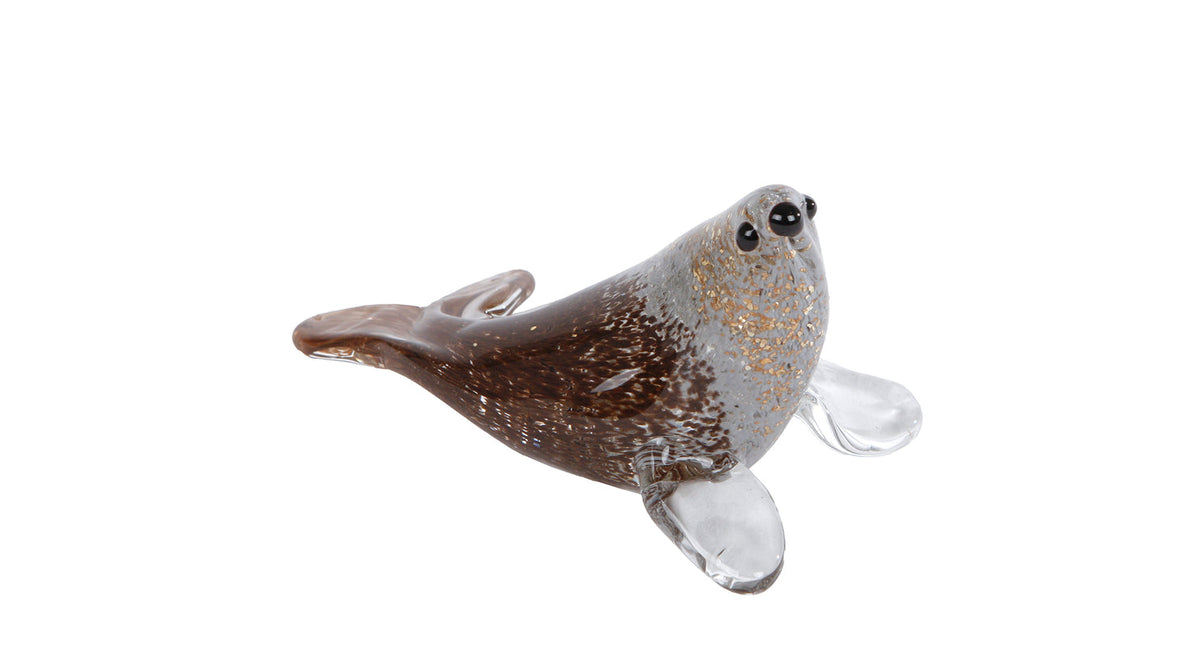 Sculptuur zeehond s grijs zwart glas 13x7,5x7cm