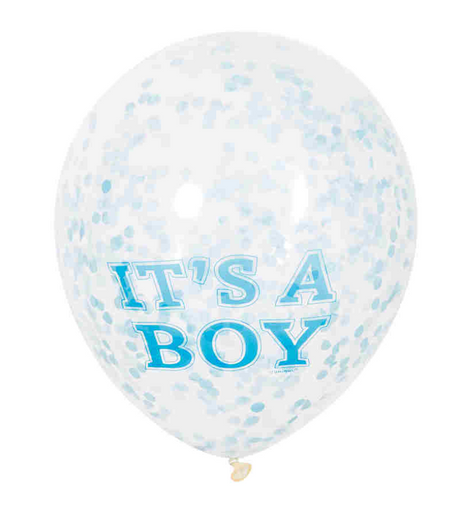 Haza witbaard confetti ballonnen jongen, 6st.