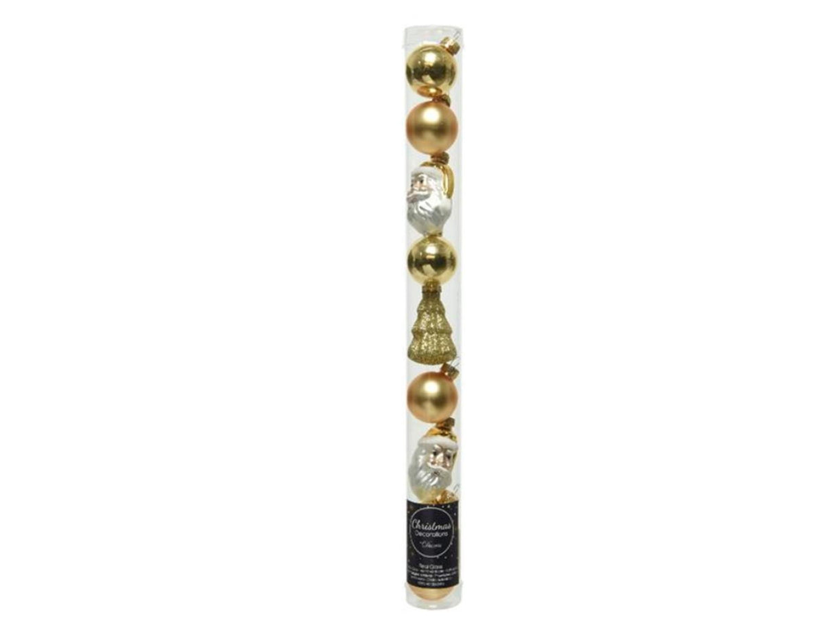 Decoris kerstfiguurset glas koker 9 stuks goud