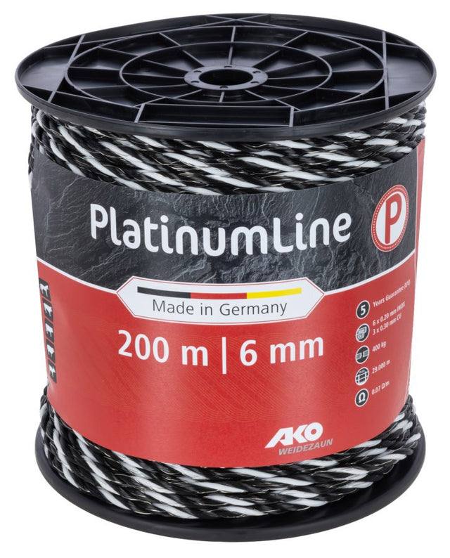 Ako producten platinumline afrasteringskoord 6mm 200m wit zwart