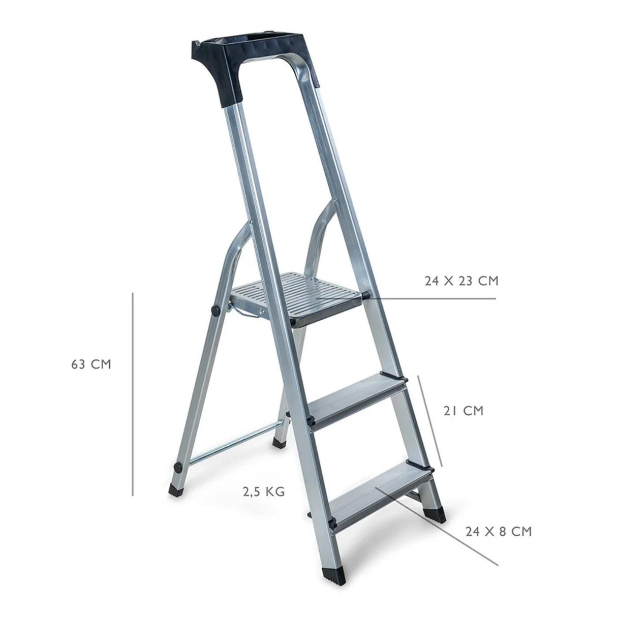 Z1 wicotex huishoudtrap 3-treeds alu (2+bordes) tot 150kg, met houder