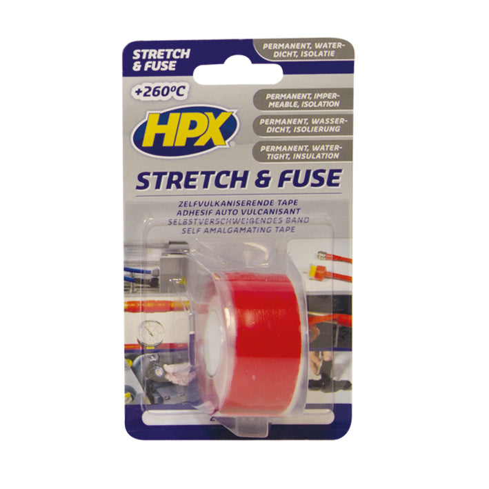 Hpx producten stretch fuse reparatietape silicone rood 25mm x 3m