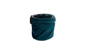 Mand-zak 'textiel' leer-detail petrol dia10x10cm (met glas)