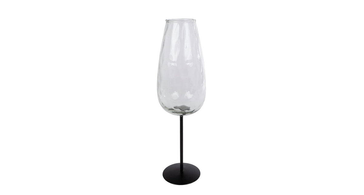 Vaas wine glass l helder zwart glas metaal 8x8x28cm