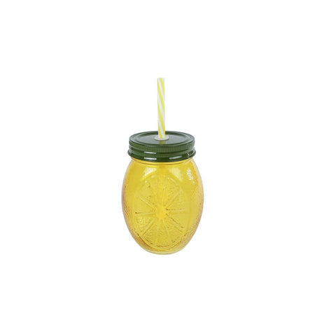 Lemon drinkglas met rietje 10,5x10,5x12,5cm citrus