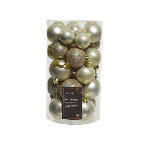 Decoris kerstballen kunststof licht goud mix van afwerkingen 30-delig