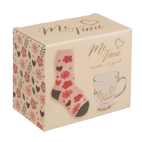 Ootb gift set theeglas met sokken, tea glass: 350ml, socks size 36-42, 98% polyester, 2% elasthan, in gift box