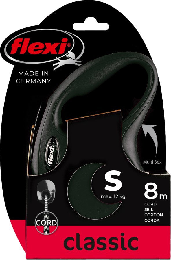 Flexi producten rollijn new classic koord zwart s 8 meter tot 12kg