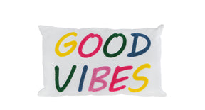 Kussen good vibes wit multicolor stof 30x50x10cm