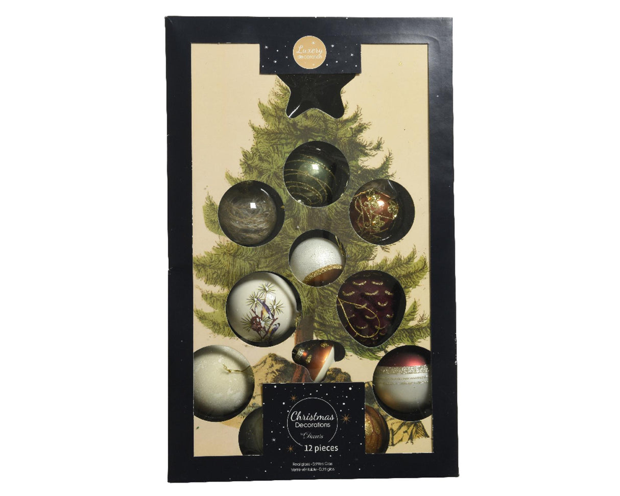 Decoris luxe kerstballen mix glas assorti van natuur tinten