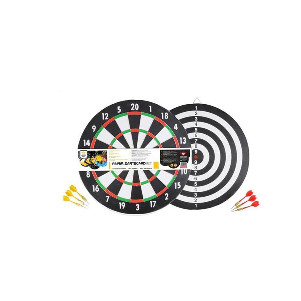 Longfield dartbord papier dia 43 cm, dikte 1 cm met 6 darts