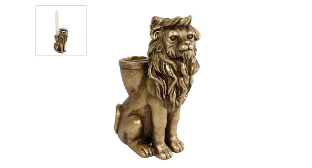 Kandelaar lion goud polystone 10,5x6,2x15cm
