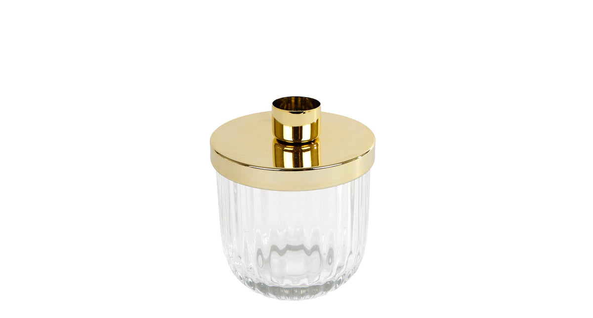 Kandelaar luna s helder goud metaal glas 7,5x7,5x10cm