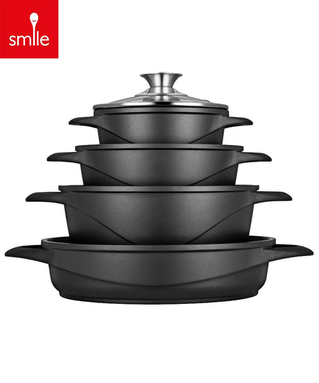 Smile pannenset inductie met antiaanbaklaag - kookpannen voor alle warmtebronnen - set van 4 pannen inclusief deksels
