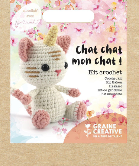 Graine créative haakpakket eenhoorn-kat | doe-het-zelf haakset | chat chat mon chat, 15 cm
